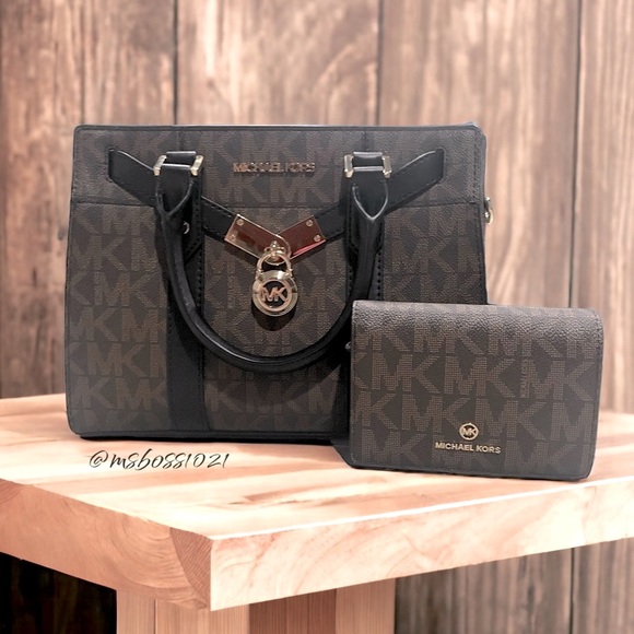 Michael Kors Nouveau Hamilton Leather Satchel Wallet in Brn/Blk